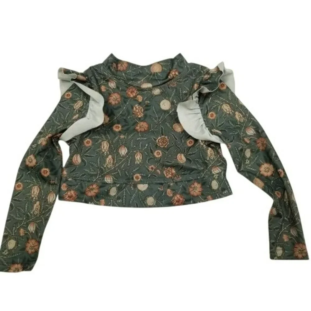 Mia Joy Green Floral Ruffle Rash Guard‎ Long Sleeve Baby Swim Top  Cottage 3